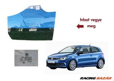 Volkswagen Polo VI VW Polo 6R bal hátsó ablaküveg csz 6R6845205B