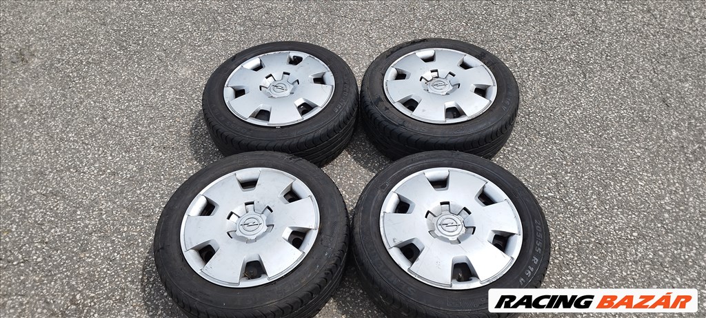  Opel Astra H, Zafira 5x110, 16" lemezfelni, 205/55 újszerű Semperit nyári gumival, dísztárcsával  1. kép