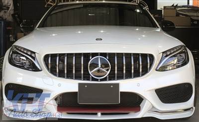 Mercedes Benz W205 C205 C-osztály 2014-2018 króm - fekete hűtőrács Panamerica AMG GT-R stílusban (360fokos kamerával) Minőségi termék