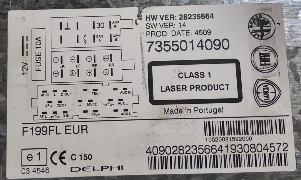 Fiat Punto Evo 2009-2011 Cd-s Rádió Delphi Nincs Kód hozzá!!!!!  7355014090 4. kép