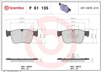 Fékbetét készlet BREMBO P 61 135X for PEUGEOT, CITROËN, OPEL, TOYOTA, …