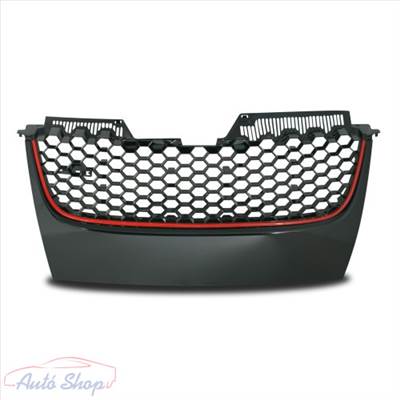 VW Golf V , 5 Jetta GTI hűtőrács jelvény nélkül, fekete méhsejt háló, Piros körvonal 1K1853653BRO