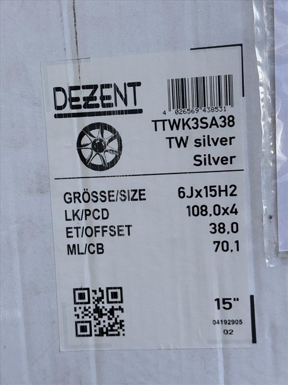 R15 4x108 (70,1) DEZENT TW silver 6J ET38 új felnik alufelnik 6x15  5. kép