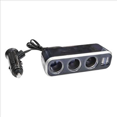 Szivargyújtó elosztó 3-as + 2db USB port Maxeed 83178