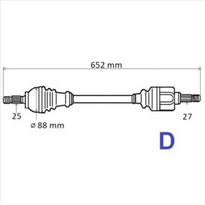 Dacia Duster I-II új utángyártott féltengely bal oldal első tengely 652mm GRESA 2010-től