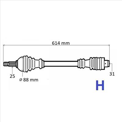Dacia Duster I-II új utángyártott féltengely jobb oldal első tengely 614mm GRESA 2010-től
