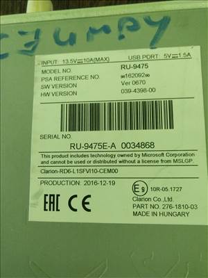 Citroën C3 III, Citroën Jumpy III Fejegység  9816209280