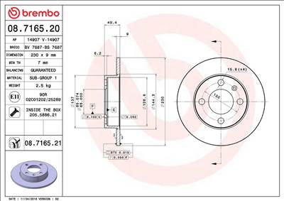 féktárcsa BREMBO 08.7165.21 for VW, SEAT