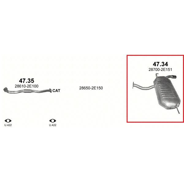 Polmo 47-34 hátsó kipufogó dob - HYUNDAI Tucson (JM), KIA Sportage (JE) 2. kép