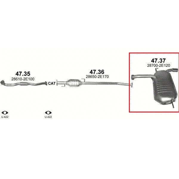 Polmo 47-37 hátsó kipufogó dob - HYUNDAI Tucson (JM), KIA Sportage (JE) 2. kép