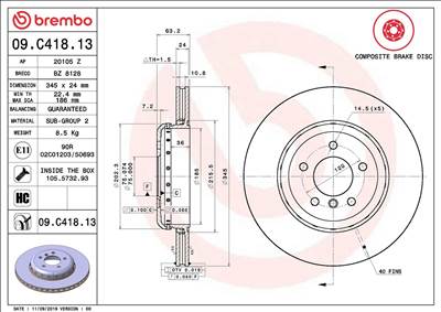 féktárcsa BREMBO 09.C418.13 for BMW
