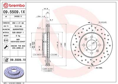 féktárcsa BREMBO 09.5509.1X for HONDA, ROVER, ACURA, MG, …
