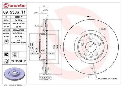 féktárcsa BREMBO 09.9586.11 for VOLVO, VOLVO ASIA