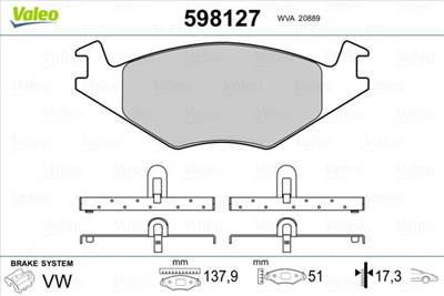 Fékbetét készlet VALEO 598127 for VW, SEAT, AUDI, SKODA