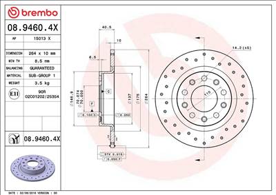 féktárcsa BREMBO 08.9460.4X for ALFA ROMEO, DODGE, FIAT
