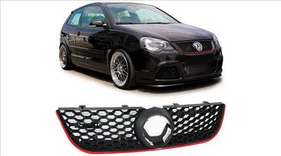 VW Volkswagen Polo IV 9N3 2005-2009 piros - fekete R hűtőrács