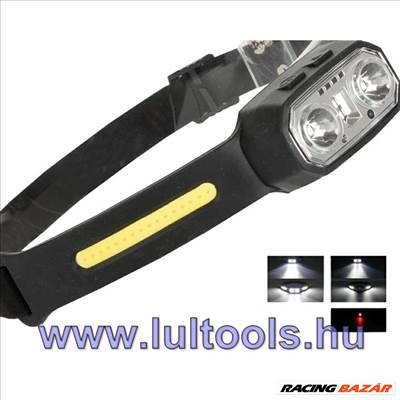 LED fejlámpa, COB, tölthető akkuval