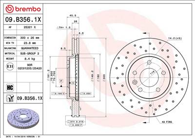 féktárcsa BREMBO 09.B356.1X for OPEL, VAUXHALL, CHEVROLET, BUICK