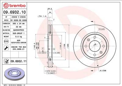 féktárcsa BREMBO 09.6932.11 for PEUGEOT