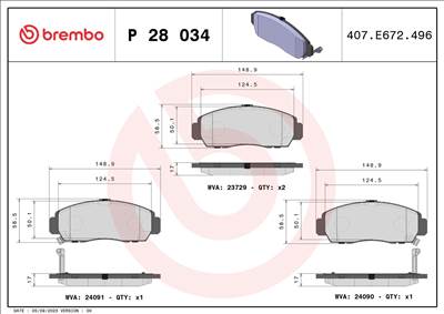 Fékbetét készlet BREMBO P 28 034X for HONDA, ACURA, PROTON, BYD