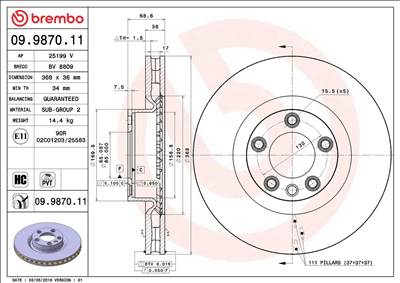 féktárcsa BREMBO 09.9870.11 for PORSCHE, VW