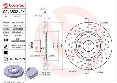 féktárcsa BREMBO 09.A532.2X for KIA, HYUNDAI, NAZA