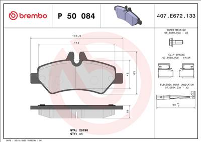Fékbetét készlet BREMBO P 50 084 for MERCEDES-BENZ, VW, DODGE, CHRYSLER, …