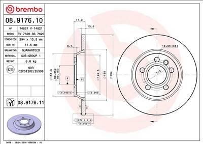 féktárcsa BREMBO 08.9176.11 for FORD, SEAT, VW