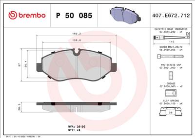 Fékbetét készlet BREMBO P 50 085 for MERCEDES-BENZ, VW, AUDI, SEAT, …