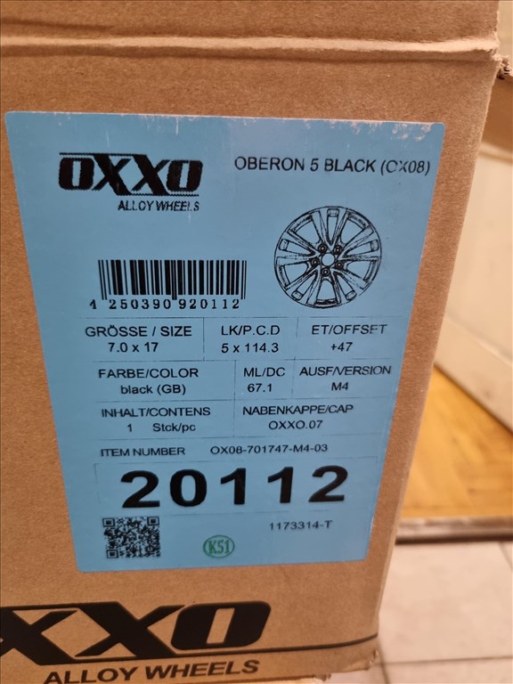  5x114.3 lyukosztású 7JJ 17" új Oxxo alufelni 3. kép