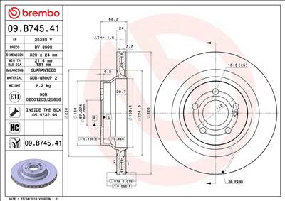 féktárcsa BREMBO 09.B745.41 for MERCEDES-BENZ