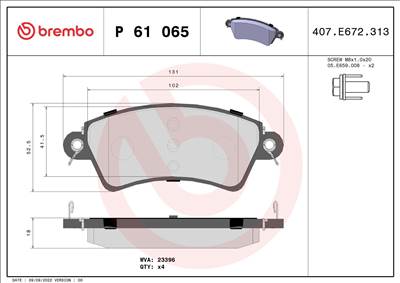 Fékbetét készlet BREMBO P 61 065 for CITROËN, PEUGEOT