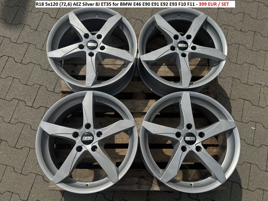 R18 5x120 (72,6) AEZ Silver 8J ET35 for BMW E46 E90 E91 E92 E93 F10 F11 -  1. kép
