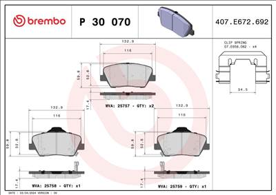 Fékbetét készlet BREMBO P 30 070X for HYUNDAI, KIA