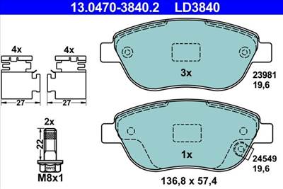 Fékbetét készlet ATE 13.0470-3840.2 for OPEL, VAUXHALL, FIAT