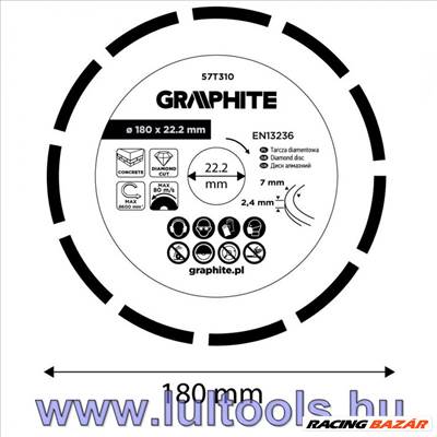 Szegmentált gyémánt vágókorong, 180mm