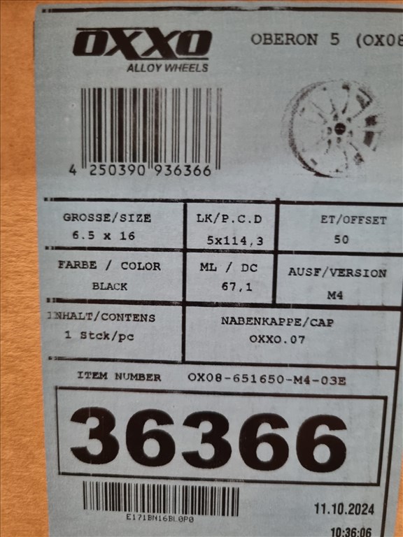  5x114.3 lyukosztású 6,5JJ 16" új Oxxo alufelni  3. kép