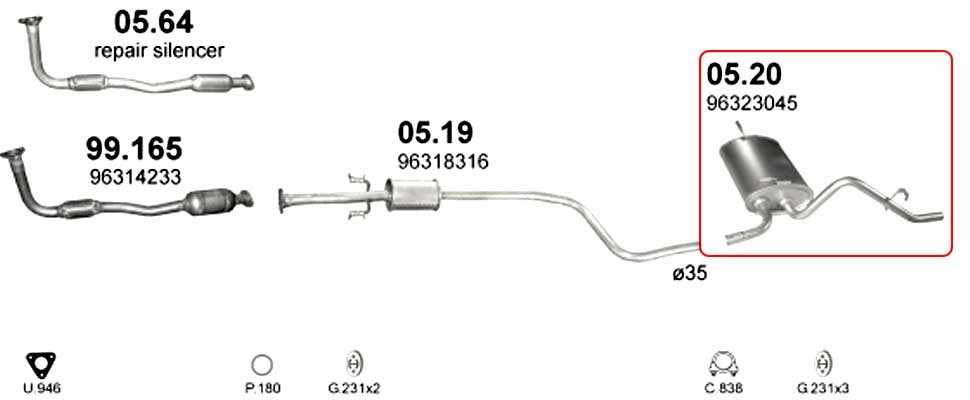Polmo 05-20 hátsó kipufogó dob - DAEWOO Matiz 2. kép