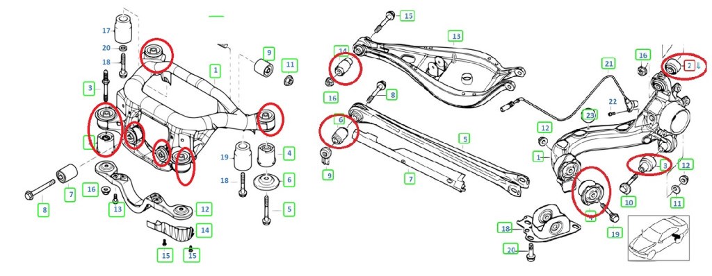 BMW E46 hátsó lengõkar és bölcsõ szilent teljes szett (16db) 1. kép