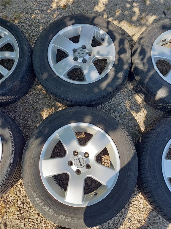  5x100 lyukosztású 15" használt Enzo alufelni, rajta 195/65 használt Semperit téli gumi sxx1 2. kép