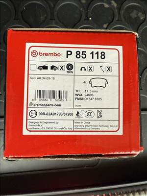 Audi A6 (C7 - 4G), Audi A8 (D4 - 4H), Audi A7 (C7 - 4G) Brembo P85 118 fékbetét ÚJ p85118