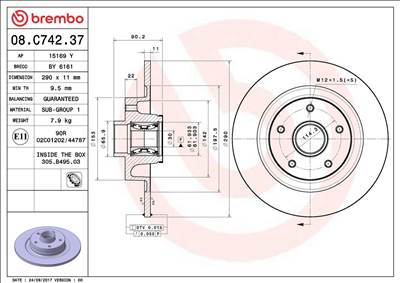 féktárcsa BREMBO 08.C742.37 for RENAULT