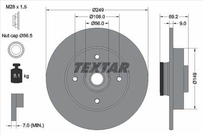 féktárcsa TEXTAR 92202103 for CITROËN, PEUGEOT, OPEL, VAUXHALL