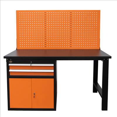 Lincos Munkapad perforált szerszámtartó fallal, két fiókkal és zárható szekrénnyel - LWF-02002