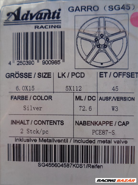 Új Advanti Racing alufelni 15-ös, 5×112-es osztóval, dobozában eladó. 5. kép