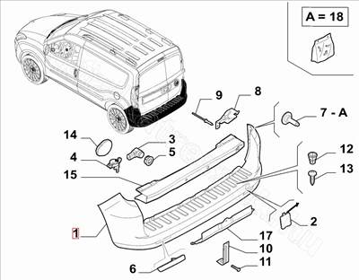 Hátsó lökhárító - DOBLO, COMBO - 735497869 -  - FIAT eredeti Eredeti új 735497869
