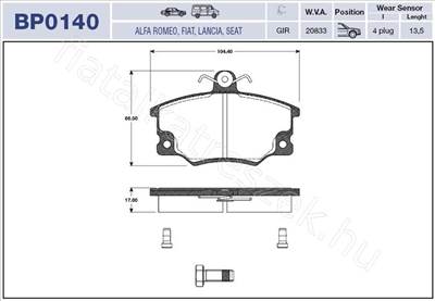 FÉKBETÉT FIAT REGATTA,LANCIA PRISMA -  - GD.T0221MM -  - MAGNETI MARELLI Utángyártott új T0221MM