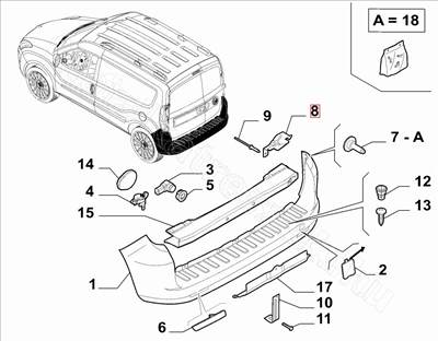 Bal hátsó lökhárító tartó - DOBLO, COMBO - 51818261 -  - FIAT eredeti Eredeti új 51818261