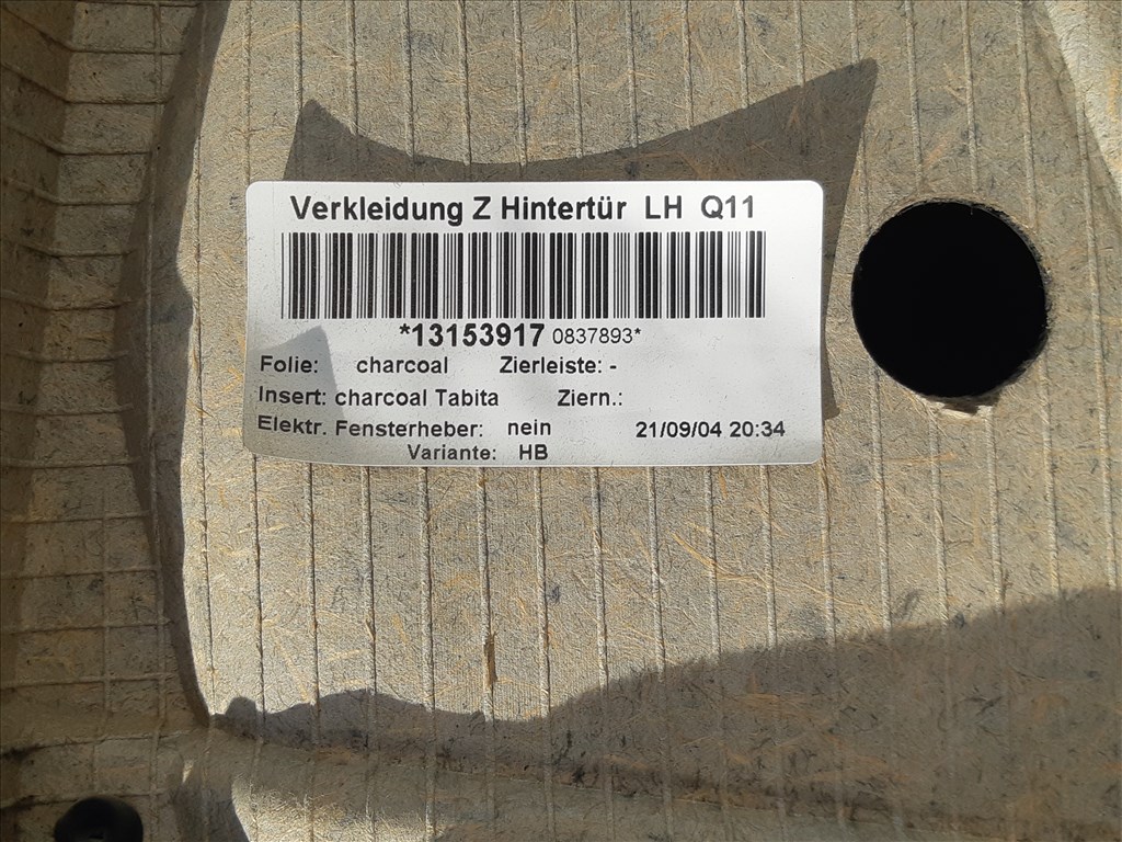 Bontásra: Opel Astra H Enjoy 1.6 benzin, bal hátsó ajtókárpit  13153917 3. kép