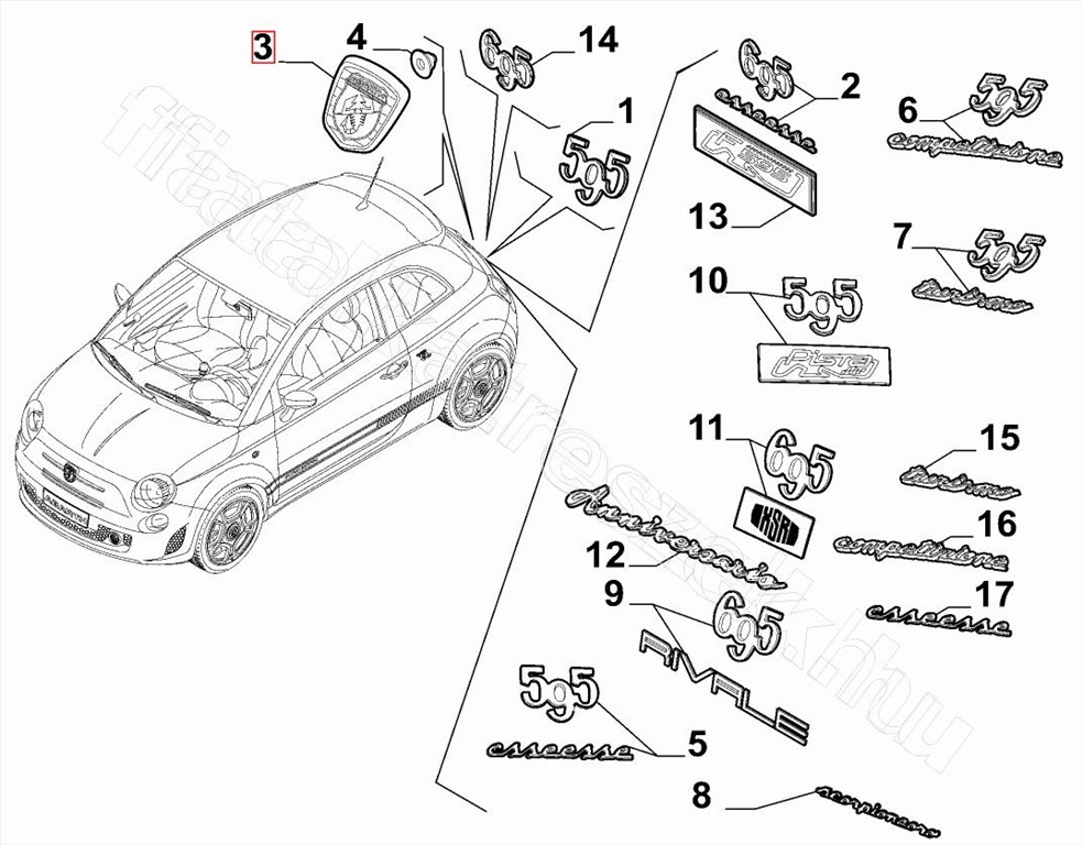 Hátsó embléma F500 Abarth - 500, 500C - 735644362 -  - FIAT eredeti Eredeti új 735644362 1. kép
